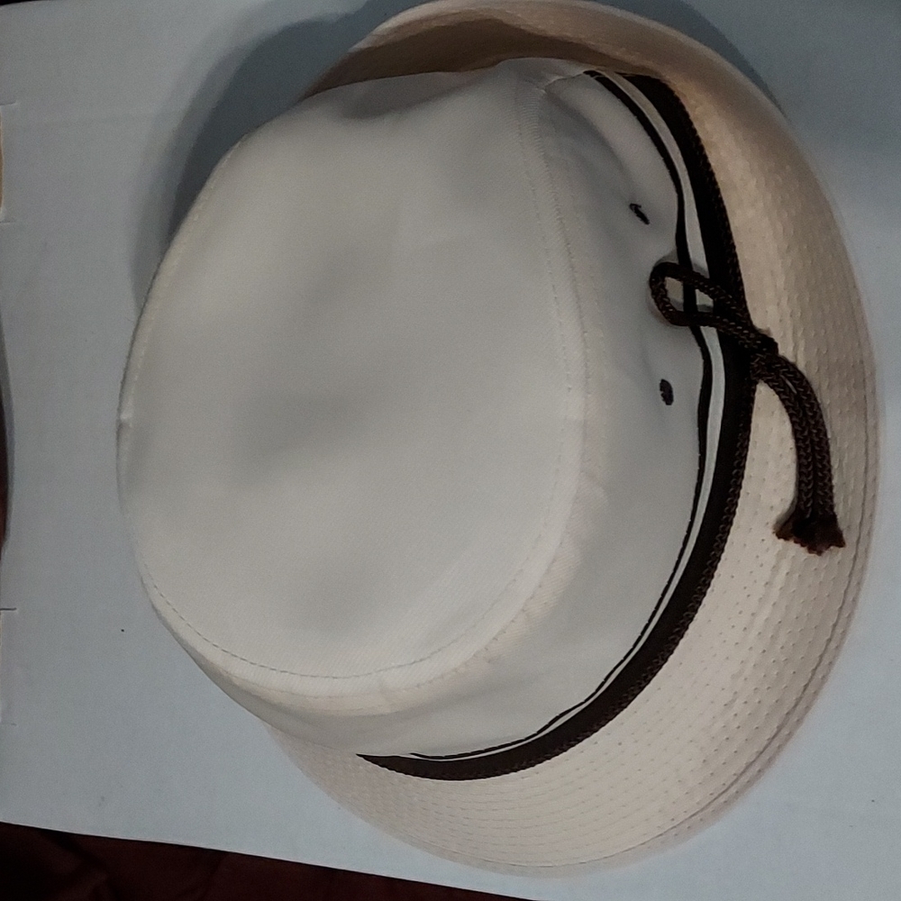 Fedora Hat Size Large Ivory with a Brown&Ivory Band w/brown cord.No Stains. - Picture 4 of 12